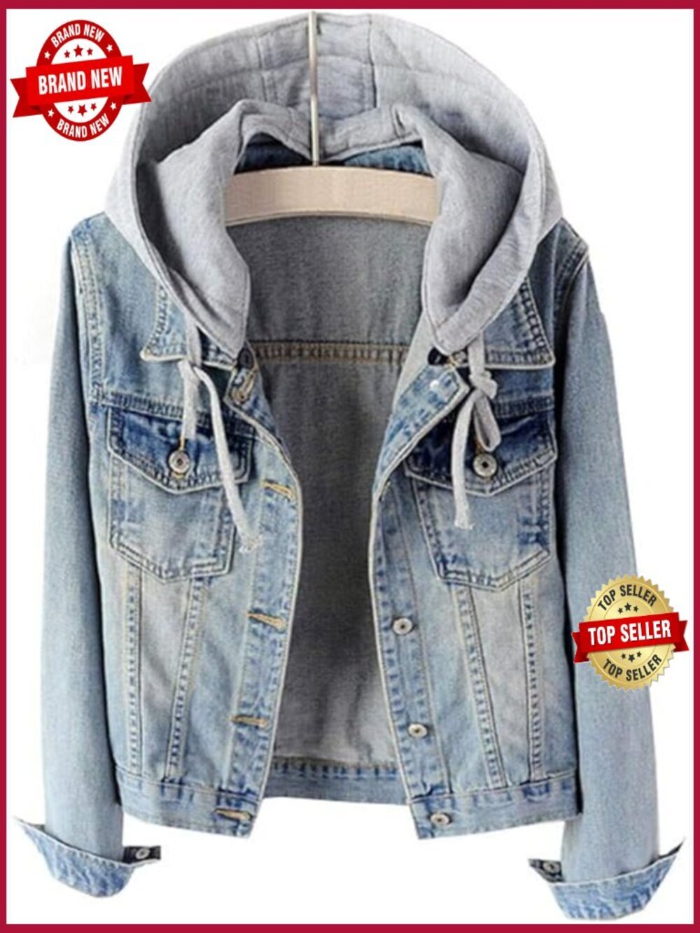 Casual Detachable Hoodie Denim Jacket Women Jean Jacket Oversized Button Front